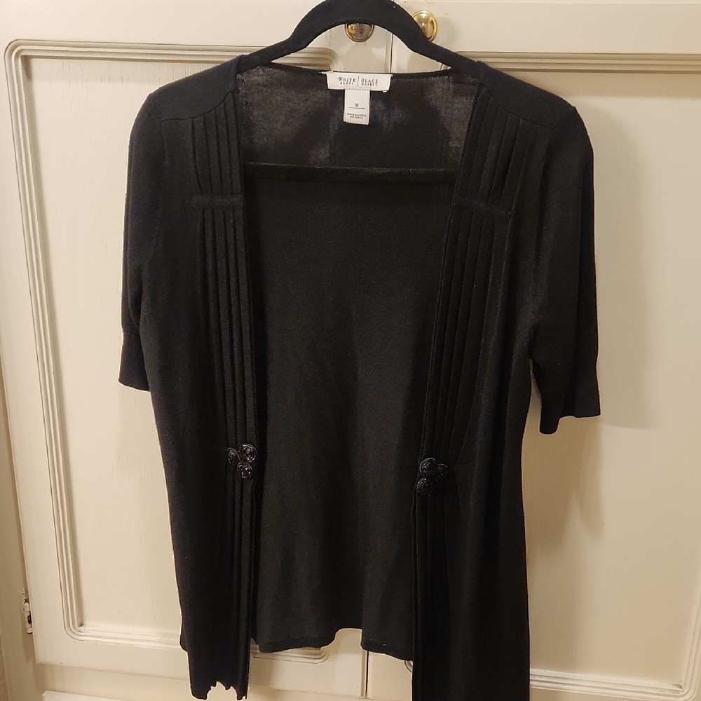 White House Black Market Black Short-Sleeve Open Knit Cardigan Size M